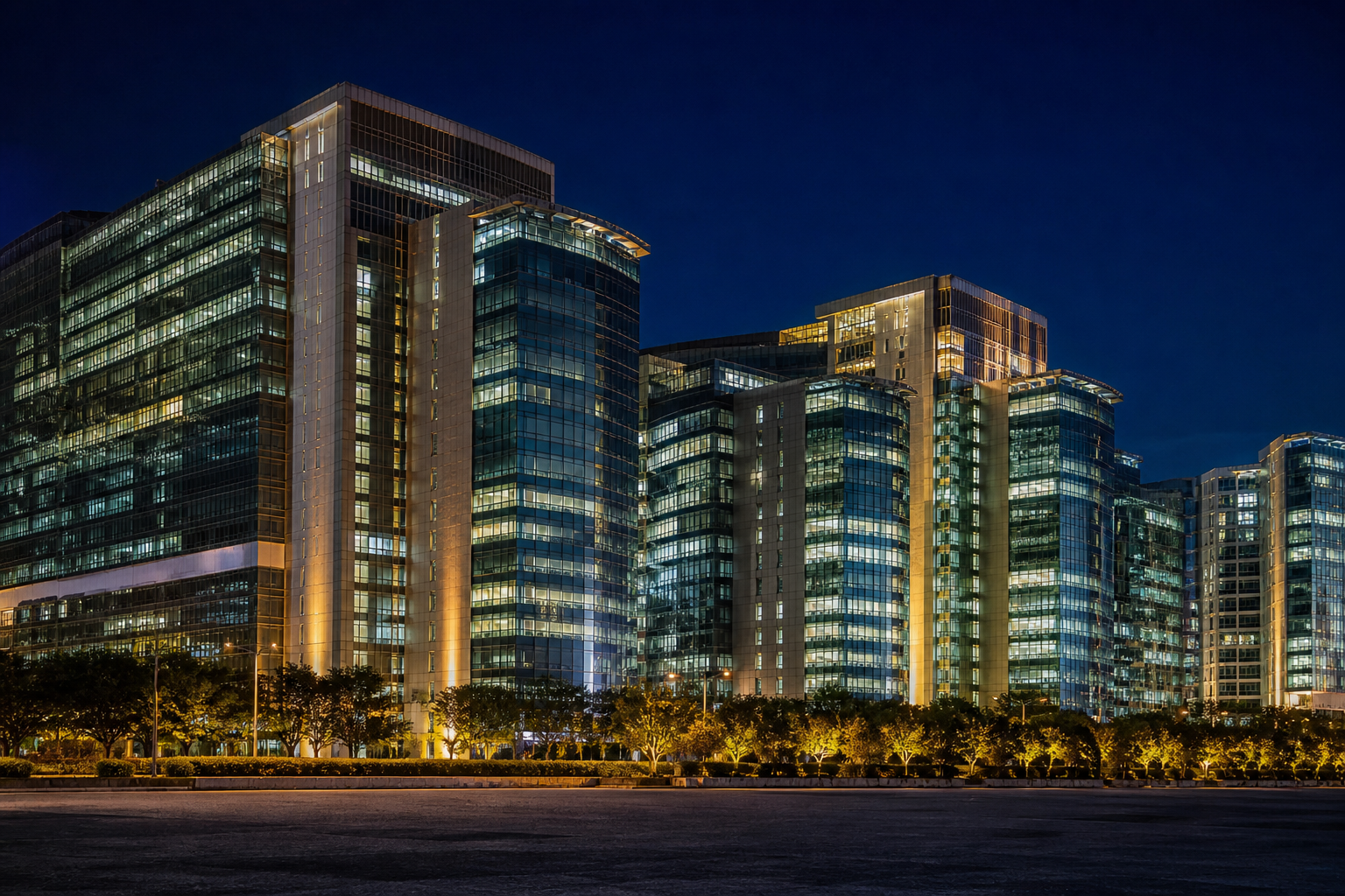 Gurugram corporate skyline at dusk
